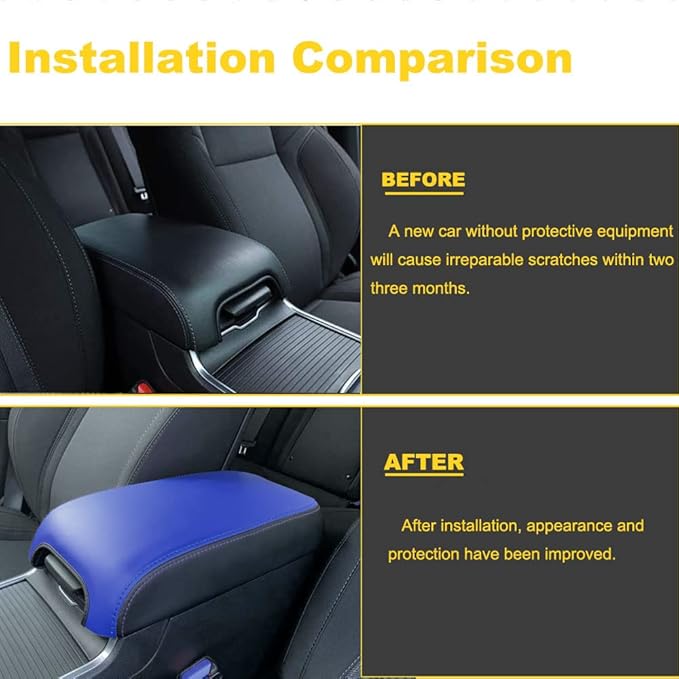 BOYUER Center Console Cover Armrest Leather Pad Cover Compatible With Dodge Charger 2011-2023/Chrysler 300 2015-2023（Blue and Black Neoprene）