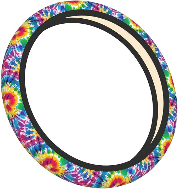 Tie Dye Neoprene Steering Wheel Cover for Men Women Anti-Slip Elastic Colorful Steering Wheel Protective Cover 15in Universal Car Accessories Fit Cars, SUVs, Auto