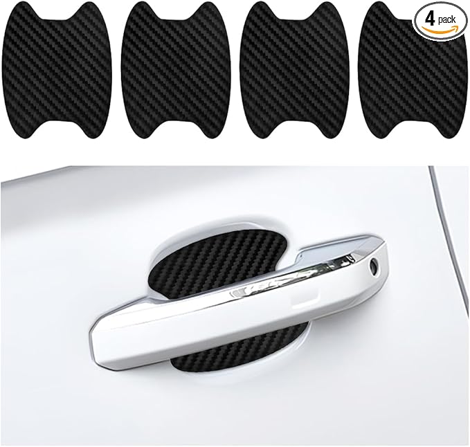 Car Door Handle Cup Scratch Protector, 4PCS 3D Carbon Fiber Vehicle Handle Bowl Sticker, Automotive Exterior Door Cup Protection Decal, Universal for SUV Caravan Automobile (Black)