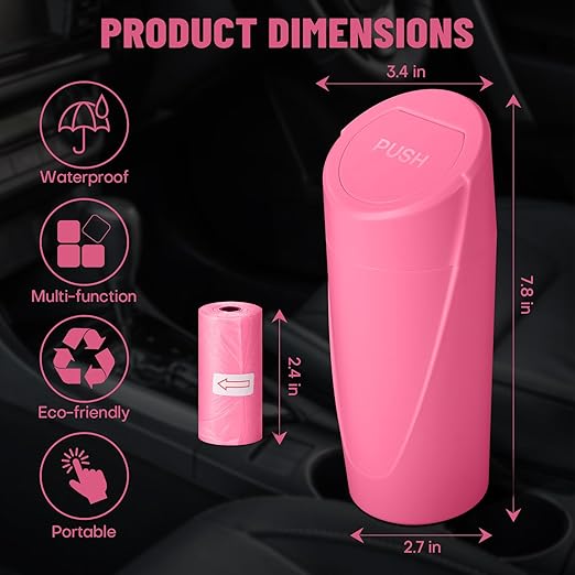 SGLRT Car Trash Can Bin with Lid - Car Garbage Can Cup Holder - Rose Red Mini Leakproof Vehicle Trash Garbage Can Bin with 20pcs Trash Bags-Car Organizers and Storage for Front Back Seat Accessories
