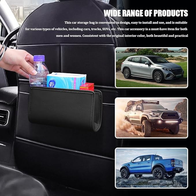 Car Trash Can, Leather Vehicle Trash Bin, Car Dustbin Garbage Organizer Holder, Universal Interior Accessories Foldable Hanging Mini Cars Storage Bag Container Fits for Car, Home (Black)