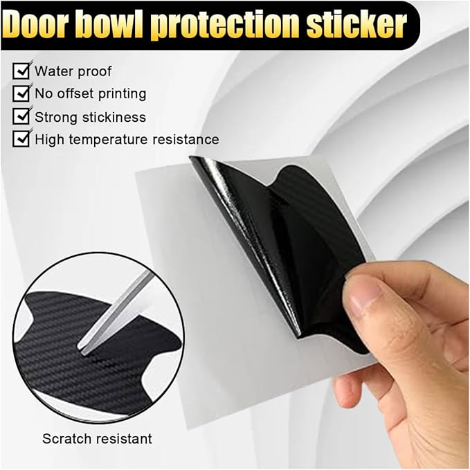 8 PCS Car Door Handle Anti-Scratches Sticker, Self-Adhesive & Non-Marking Car Door Bowl Paint Scratch Protective Films, Universal Protective Pad Sticker for Most Cars (Black)