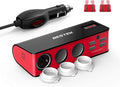 BESTEK 3-Socket Multi Port 200W Cigarette Lighter Car Power Adapter for 12V/24V DC Plug Outlet Supply 6A 4- Port Car USB Splitter Charger with Samsung Galaxy S9