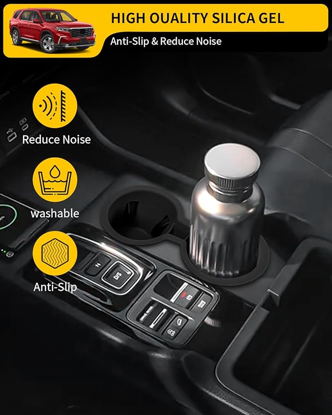 Maxzina Cup Holder Compatible with 2023-2026 Honda Pilot Car Center Console Cup Holder Silicone Insert Storage Box Interior Armrest Organizer for 2024-2026 Honda Ridgeline&Passport Accessories (Black)