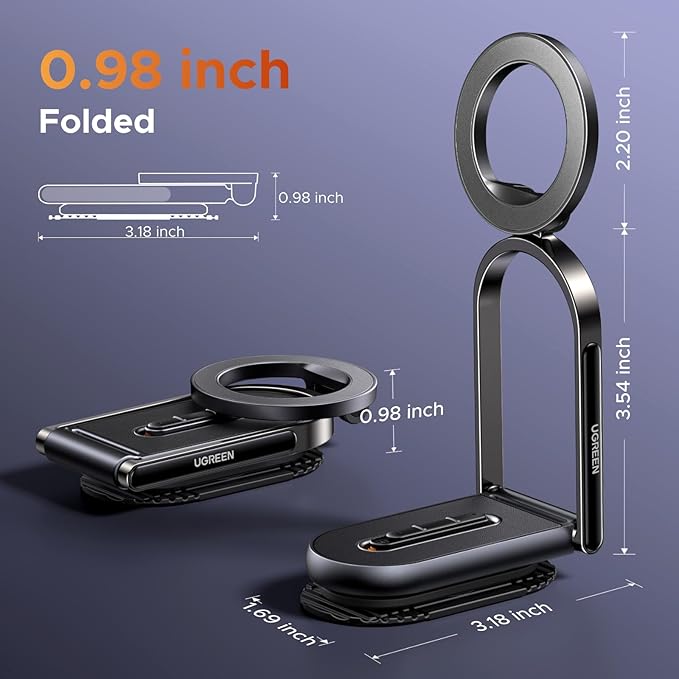 UGREEN for Magsafe Car Mount Dashboard 360° Rotation Magnetic Phone Holder Removable Design Car Cellphone Holder Compatible with iPhone 17 16 15 14 13 12 Series and MagSafe Case Strongest Magnet