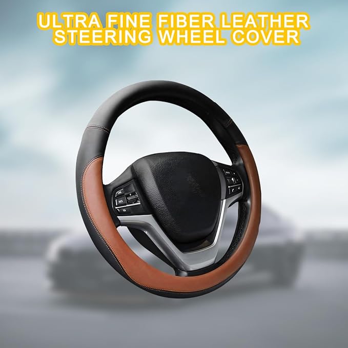Mandark Car Steering Wheel Cover, Elastic Stretch Breathable Anti-Slip Microfiber Leather Auto Steering Wheel Protector, Soft Vehicle Interior Decor Accessories, Universal for RV, SUV, Truck (Coffee)