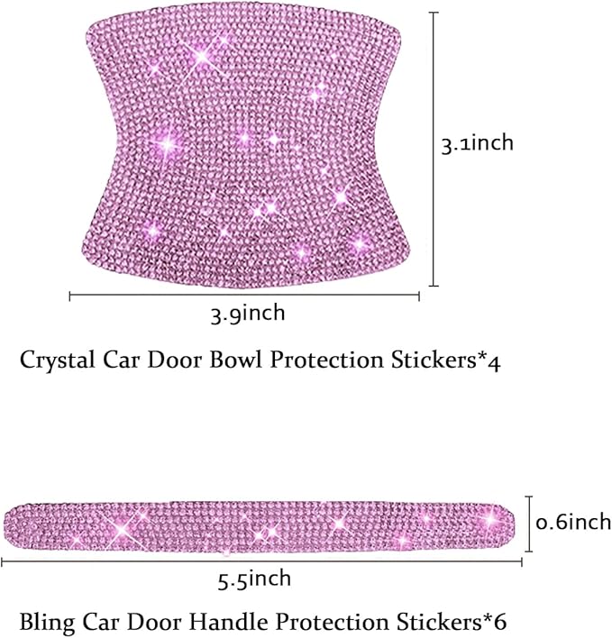 BetterJonny 10PCS Crystal Car Door Scratch Protector, Rhinestone Bling Scratch Protector Stickers for Women and Girls (Pink)