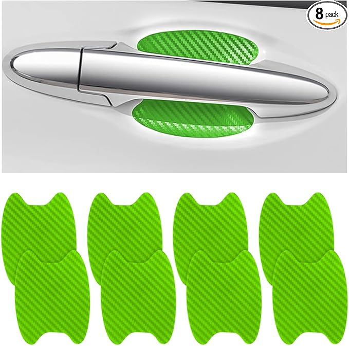 Blilo 8PCS Car Door Handle Sticker, Carbon Fiber Anti-Scratches, Universal Fit, Green/8PCS