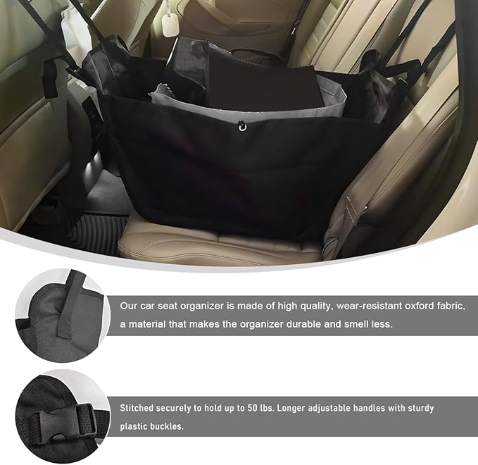 Car Seat Organizer, Collapsible Large Capacity Passenger Seat Storage Organizer, Backseat Storage Travel Bag with Drawstrings, Multifunctional Car Hanging Bag for Back Seats