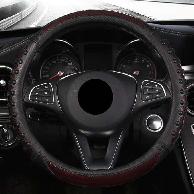 Steering Wheel Cover For Women And Men,Carbon Fiber Steering Wheel-Anti-Slip, Scratch-Resistant, Current Fit For 14–16 Inch Wheels Fit For Most Cars(38CM Red)