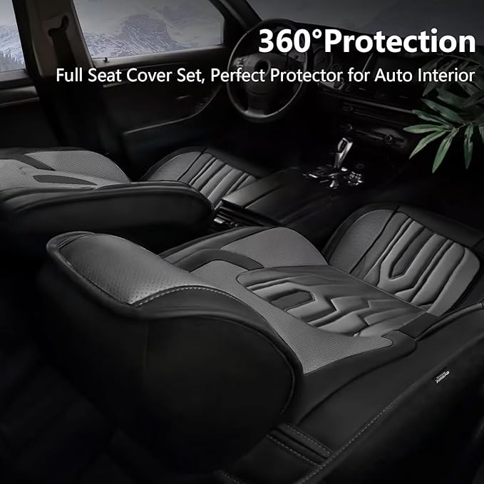 YORKNEIC Fit for Hyundai Venue Seat Covers 2020-2025: Leather Waterproof Car Seat Covers Anti-Slip Protector 2 Front Seat Set (2 Seats, Black&Grey)