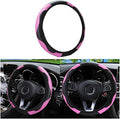 Car Steering Wheel Cover, Microfiber PU Leather Elastic Carbon Fiber Auto Steering Wheel Protector, 15 Inch Breathable Anti-Slip for Women Men, Car Interior Accessories for Most Cars (Black/Pink)