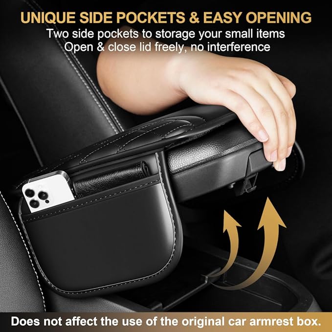 Center Console Cover Fit for Highlander Scratch & Wear Resistant Waterproof Middle Console Cover with 2 Storage Bags(Black)