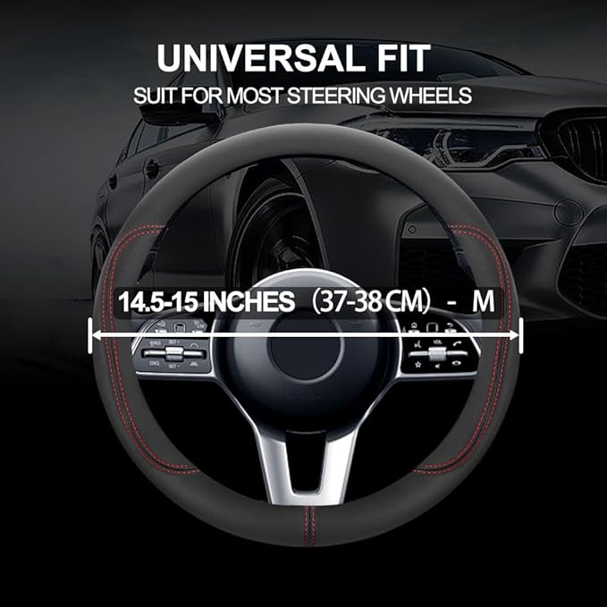 Car Steering Wheel Cover,Microfiber Leather Steering Wheel Cover Universal 14.5-15 inch, Anti-Slip Breathable Auto Wheel Cover Protector for Men Women, (Black)