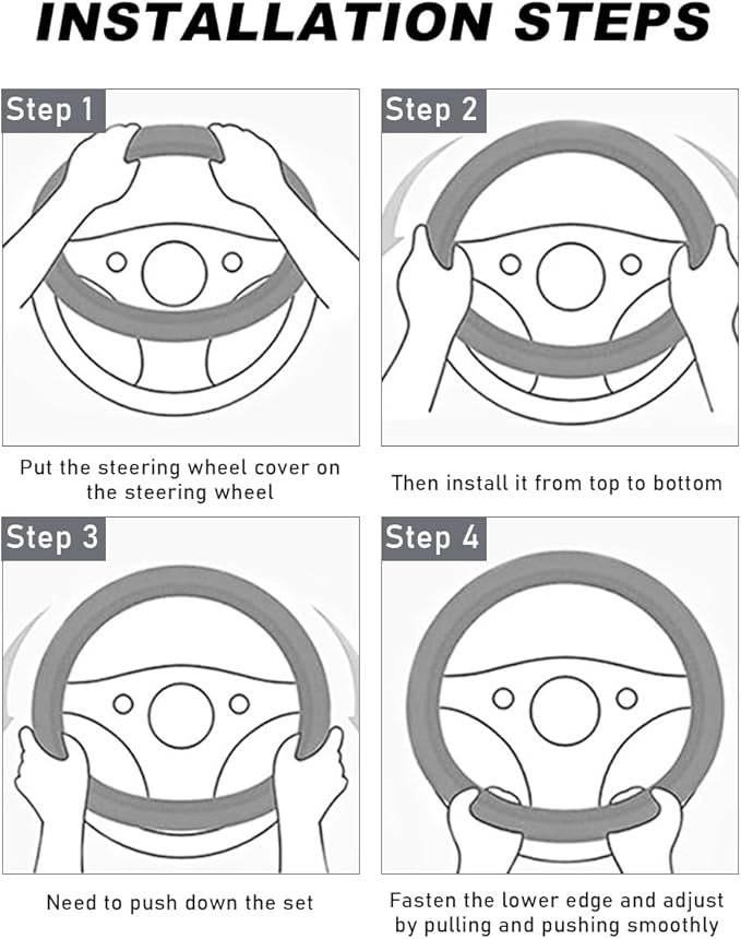 Car Steering Wheel Cover, 15 Inch Carbon Fiber Leather Stitching Color Steering Wheel Protector, Anti-Slip Elastic Breathable Steering Wheel Cover Stylish Decor for Most Cars (Black & Gray)