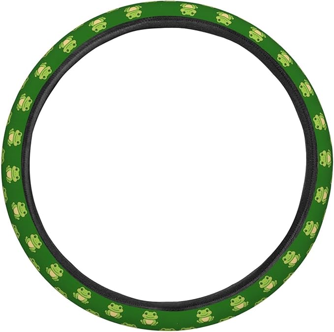 FeHuew Cute Green Frogs Steering Wheel Cover for Women, Girls 15 inch Universal Auto Car Anti Slip Wrap Steering Wheel Covers Fit for Vehicles, Truck, SUV