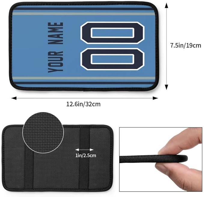 Custom Car Armrest Cover,Add Personalized Name and Number As Gifts for Loyal Football Fans,American Football Auto Center Console Pad Car handrail Box Cushion,Fit for Most Car Seat Box Cover Protector