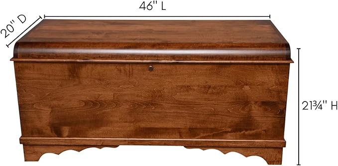 Rustic Red Door Co. Cedar Hope Chest with Waterfall Top, Amish Made Wooden Storage Trunk Box for Bedroom, Blanket, Clothes, Anti-Slam Hinges and Lock, 46", Brown Maple Wood, Asbury Stain