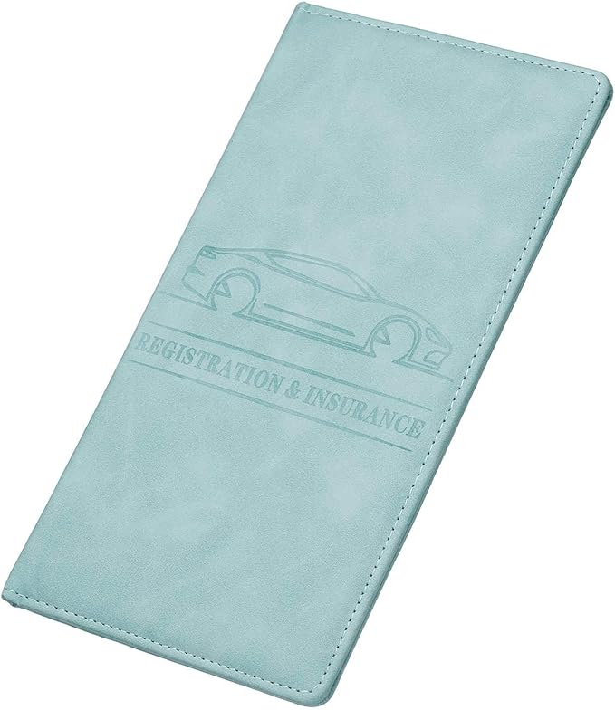 HARFINGTON Car Registration and Insurance Holder 9.65" x 4.92" PU Leather Vehicle Glove Box Organizer Storage Accessories Men Women Car ID Holder for License ID Card Bank Card, Sky Blue