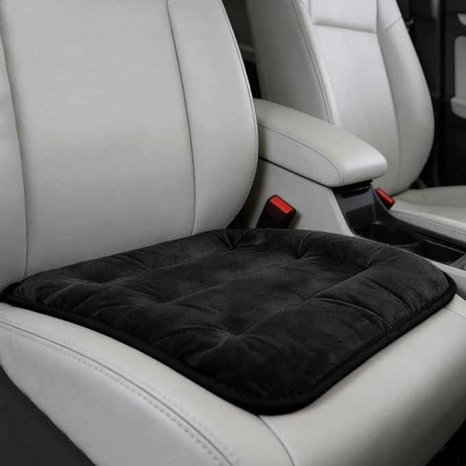 Car Seat Cushion, Breathable Soft Auto Front Seats Protector Pad for Comfortable Driving, Warm Vehicle Interior Driver Seat Non-Slip Decorative Accessory for Most Cars (Black)