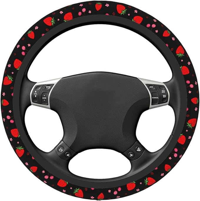 Cherry Strawberry Neoprene Steering Wheel Cover for Men Women Anti-Slip Elastic Steering Wheel Protective Cover 15in Universal Car Accessories Fit Cars, SUVs, Auto