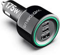 WOTOBEUS 175W 3-Ports USB C Car Charger with Color-Changing LED Indicator, PD3.0 100W 65W PPS45W Fast Charging, Compatible with iPhone 17 16 15 Galaxy S25 S24, Pixel, MacBook, iPad & Type-C Laptops