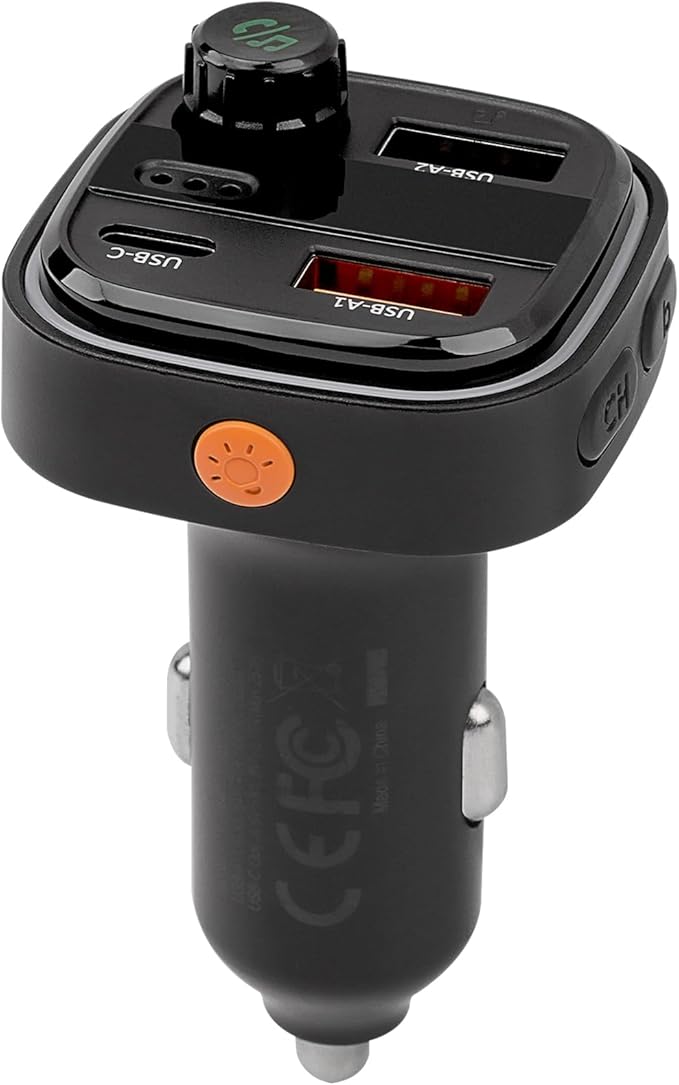 iStuff Wireless Music Stream Car Charger (NP-5000BTR), Multi-Connect Ports, USB A, USB C, U Disk, Fast Charging, Hands-Free Calling, LED Display, Bass Options, Colorful Lights, Universal Fit OEM 12V