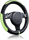 Flying Banner car Steering Wheel Cover Gel Massage Velvet Cool Warm Universal Size 15 inches SUV Truck Anti Slip Odorless Summer Winter (Black Mint Green, Gel Massage)