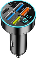 Super Fast Car Phone Charger, 6 in 1 USB Auto Charge Adapter with Voltage Monitor, Vehicle Interior Cigarette Lighter Charging Accessories, Universal for SUV Sedan Truck(2xPD)