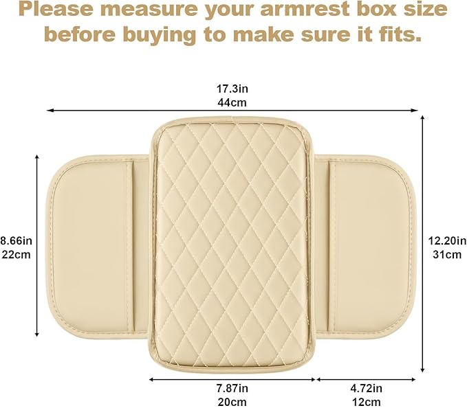 YORKNEIC Center Console Cover Fit for Ford Escape: Middle Console Cover with 2 Storage Pocket,Faux Leather Waterproof Anti-Scratch Car Armrest Cover Protector(Beige)