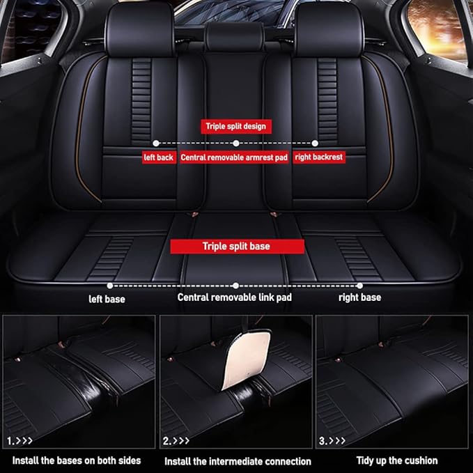 Pengchen Full Set of Universal Fit Automotive Seat Covers fit for Lexus 1999-2025 95% Models, PU Leather Automobile Interior Sets with Headrest & Back Pillow Black & Coffee Line
