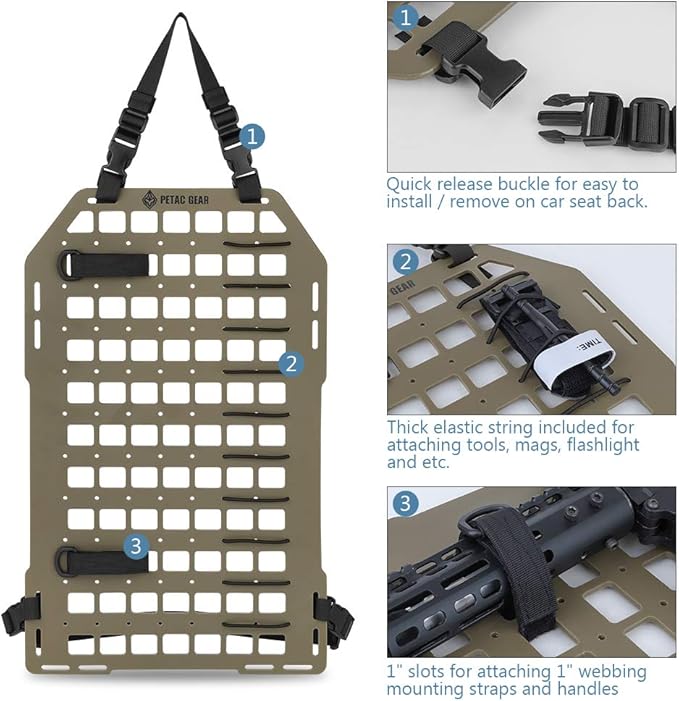 PETAC GEAR Tactical Car Seat Back Organizer | Rigid Molle Panels for Vehicles | Truck Mount Rack Panel for Tactical Gear Accessories. …