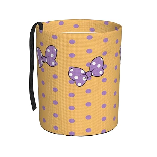 Cute Yellow Polka Dots Purple Bow Car Trash Can Garbage Cans Foldable,Small Hanging Car Organizer Storage Bag Leak Proof, Auto Back Seat Trash Bin Universal for Truck, SUV, Outdoor Travel