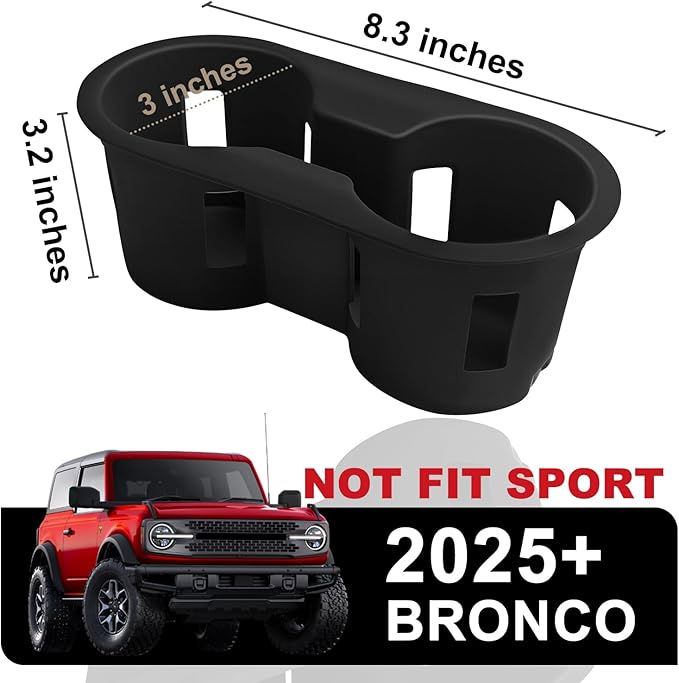 Muslogy Center Console Cup Holder Inserts Compatible with 2021-2025 Ford Bronco Accessories Middle Console Armrest Front Drink Stopper Non-Slip Silicone Rubber Organizer Drink Cup Holder Organizer