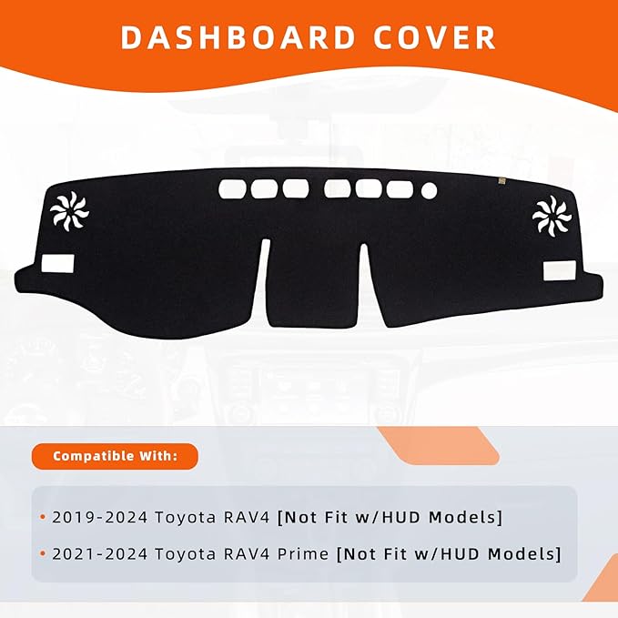 KEYOOG Dashboard Cover Dash Mat Fit for 2024-2019 to-yota RAV4 (Without HUD Models),Car Dash Board Mat Anti-Glare Carpet,Non-Slip Pad Sunshield Protector (Black)