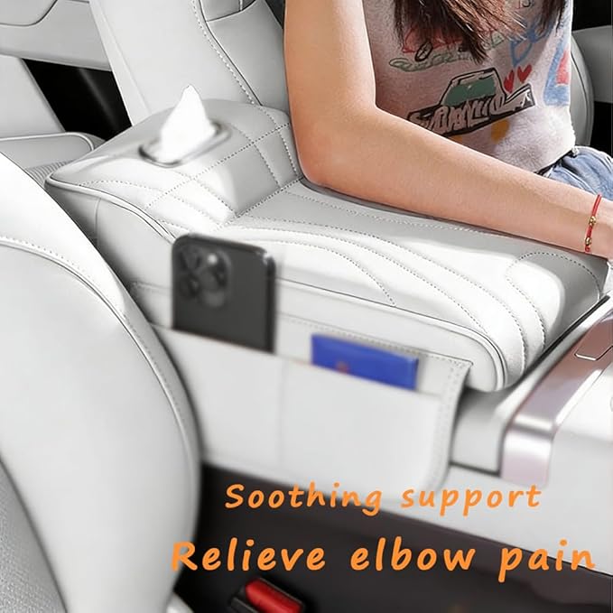 Car Armrest Cushion for Subaru Outback 1994–2025 2026 B16,Memory Foam Center Console Cover with Tissue Box and Cup Holder,Center Console Cover,White