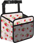 Cute Strawberry Print Car Organizer for Kids, Backseat Headrest Storage Bag, Adorable Cartoon Fruit Pattern, Foldable Waterproof PU Leather Organizer, Perfect for Mom and Baby