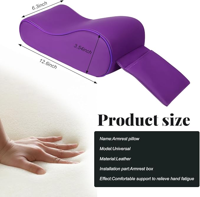 Car Center Console Cover, Soft Memory Foam Auto Arm Rest Pillow with Phone Holder Storage Bag, Waterproof Leather Armrest Seat Box Protector Comfy Cushion Pad for Most Cars (Purple)