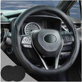 Muamos Steering Wheel Cover Black, Carbon Fiber Car Steering Wheel Covers with Coasters Universal 14.5-15 inch Leather Microfiber Breathable Anti-Slip Steering Wheel Accessories Set