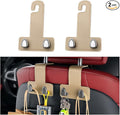 2PCS Car Headrest Hook, Dual Hook Leather Vehicle Back Seat Storage Organizer for Handbag Purse Hat, Multifunction Automotive Seat Back Hanger Holder, Universal for Most Vehicles (Beige)