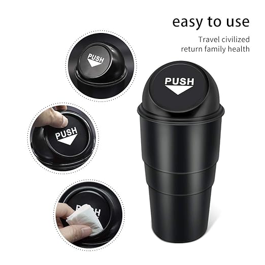 Cup Holder Trash can for car with Lid, Mini Garbage Cans for Back seat Leakproof Vehicle Automotive Cup Holder Car trashcan, Small Trash Bin for Automotive Office Home Kitchen (Black001)