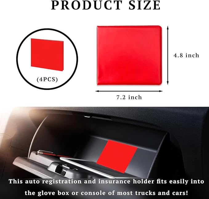 4 PCS Car Registration and Insurance Holder, 10.6''×4.8'' Essential Auto Card Glove Box Organizer with Closure, Vehicle Interior Accessories Perfect for Documents, Cards