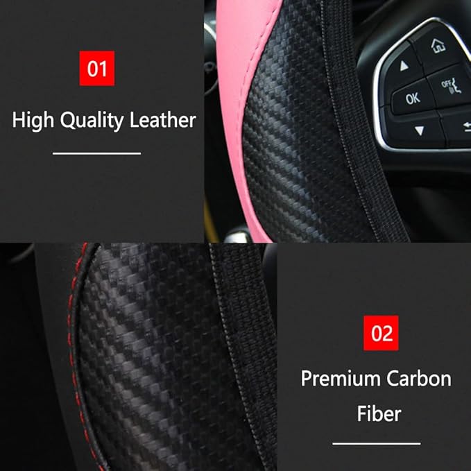 Car Steering Wheel Cover, 15 Inch Microfiber PU Leather Car Steering Wheel Cover, Breathable Anti-Slip Steering Wheels Accessories for Men Women, Car Interior Accessories for Most Cars