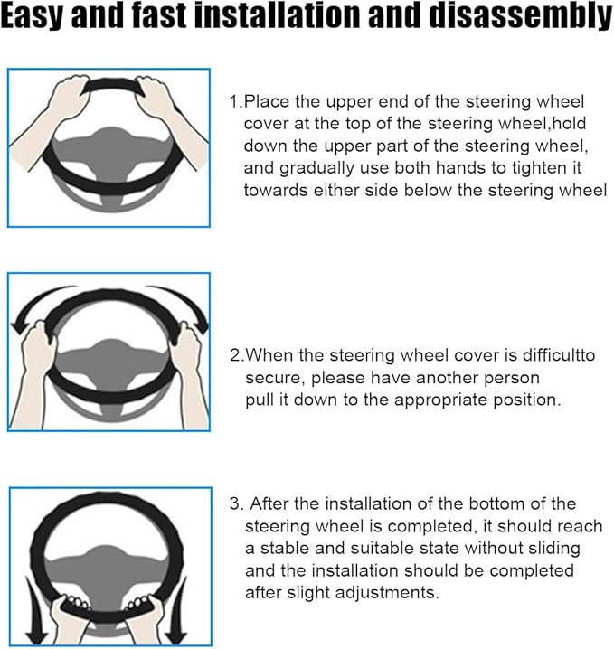 Car Steering Wheel Cover, 15 Inch Non-Slip Leather Full Surround Steering Wheel Guard with Inner Ring, Automotive Interior Protective Accessories, Compatible with Most Vehicle (Black)