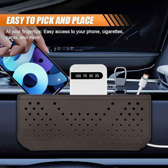 Car Seat Side Pocket Organizer, Multifunctional Mini Console Storage Bag for Phone, Keys, Sunglass, Wallet, PU Leather Tray Pouch Car Organizer Accessories for Seat, Door, Window, Console (Brown)