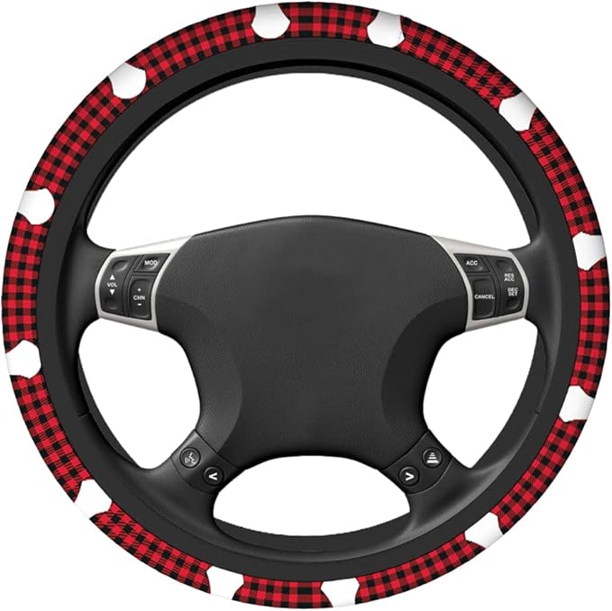 Swono Woodland Deer Non-Slip Steering Wheel Cover Christmas Deer Red Checkered Buffalo Plaid Neoprene Car Steering Wheel Covers Grip Automotive Steering Wheel Protector Auto Car Wrap Cover 15 Inch