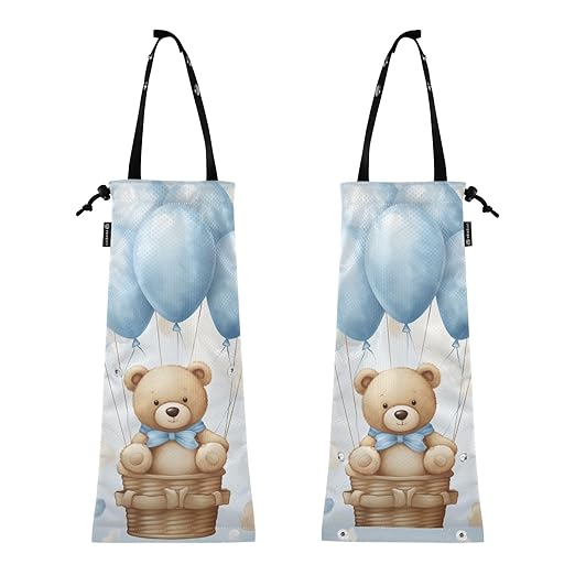 ALAZA Hanging Car Trash Bags Garbage Bag Trash Can for Back Seat Small Cute Bear Washable Storage Bag Retractable 2 Pack