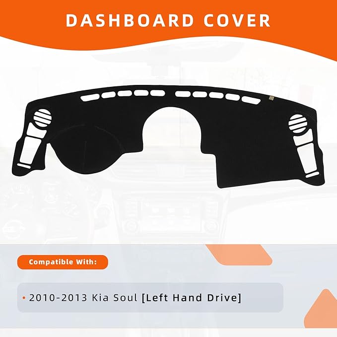 KEYOOG Dashboard Cover Dash Mat Fit for K-ia Soul 2013-2010 (for Left Hand Drive),Car Dash Board Mat Anti-Glare Carpet,Non-Slip Pad Sunshield Protector (Black)