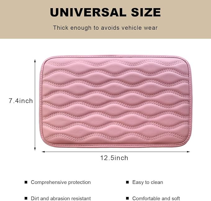 Car Center Console Pad, Waterproof Leather Armrest Seat Box Cover Protector, Non-Slip Middle Console Cushion Pad Interior Decor Fits Most Vehicles, Car Accessories (Pink)