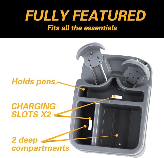 Zinytrae Universal Big Center Console for Cars, Trucks, Minivans, SUVs, Car Console Organizer with 2 Adjustable Cup Holders, Seatbelt for Secure Hold Car Seat Organizer, Truck Floor Console